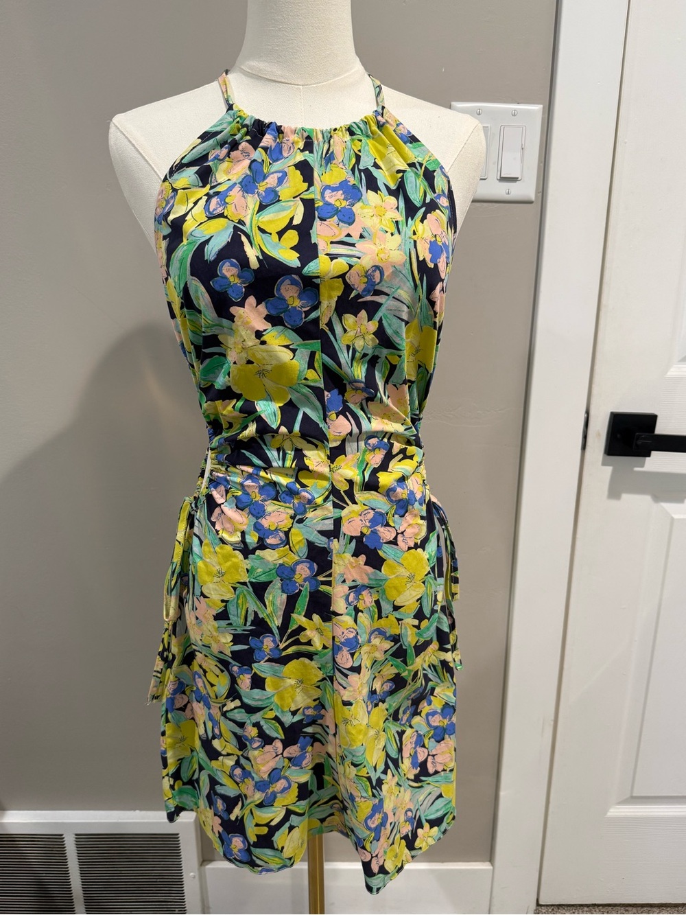Topshop Cutout Floral Print Midi Dress with Yellow & Blue Blooms
